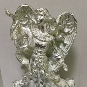 Elegant Silver and White Painted Angel Facing Left
